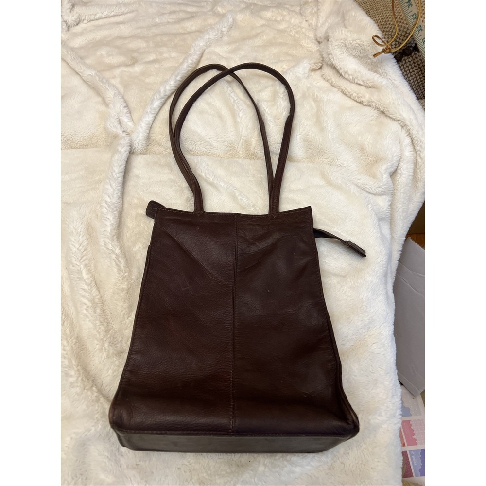 Vntg FRYE  Leather  Bag Purse Brown Side Pocket W Zipper Hobo Shoulder Rectangle
